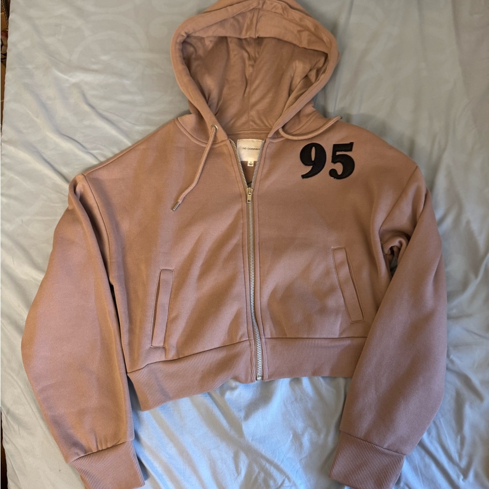 Tan Cropped Zip Up Hoodie